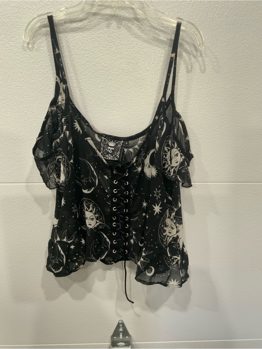 Killstar Black Celestial Lace-Up Cold-Shoulder Cami